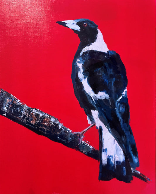 The Magpie on Red Print